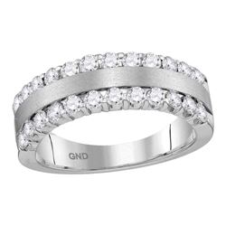 Womens Machine-Set Round Diamond Band Ring 1 Cttw 14kt Brushed White Gold - REF-74N5F