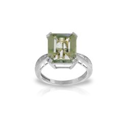 Genuine 5.62 ctw Green Amethyst & Diamond Ring 14KT White Gold - REF-82X9M