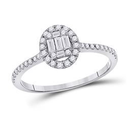 Womens Baguette Diamond Oval Cluster Ring 1/3 Cttw 14kt White Gold - REF-38N9F