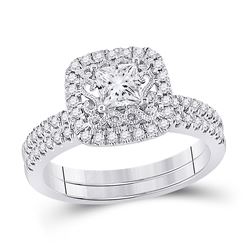 Princess Diamond Bridal Wedding Ring Band Set 1 Cttw 14kt White Gold - REF-156N5F