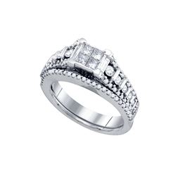 Diamond Princess Bridal Wedding Ring Band Set 1 Cttw 14kt White Gold - REF-123N5F