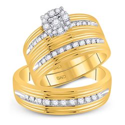 His Hers Round Diamond Solitaire Matching Wedding Set 3/8 Cttw 10kt Yellow Gold - REF-44N5F