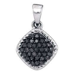 Womens Round Black Color Enhanced Diamond Cluster Pendant 1/4 Cttw 10kt White Gold - REF-8F9W