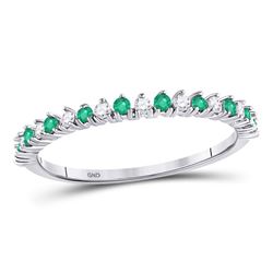 Womens Round Emerald Diamond Stackable Band Ring 1/5 Cttw 10kt White Gold - REF-13K9Y