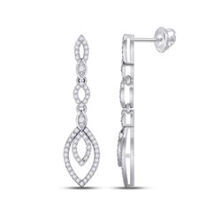 Womens Round Diamond Dangle Earrings 1/3 Cttw 10kt White Gold - REF-20R5X