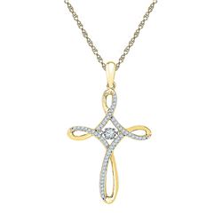 Womens Round Diamond Cross Pendant 1/5 Cttw 10kt Yellow Gold - REF-20Y5N