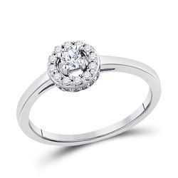 Womens Round Diamond Solitaire Halo Promise Ring 1/4 Cttw 10kt White Gold - REF-20N9F