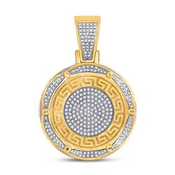 Mens Round Diamond Greek Key Circle Charm Pendant 5/8 Cttw 10kt Yellow Gold - REF-60R9X