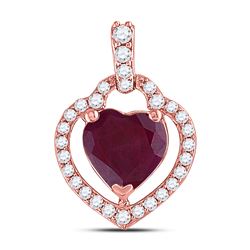 Womens Heart Lab-Created Ruby Solitaire Pendant 1-1/2 Cttw 10kt Rose Gold - REF-46N5F