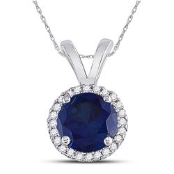 Womens Round Lab-Created Blue Sapphire Solitaire Pendant 1 Cttw 10kt White Gold - REF-8M9H