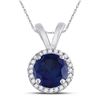 Image 1 : Womens Round Lab-Created Blue Sapphire Solitaire Pendant 1 Cttw 10kt White Gold - REF-8M9H