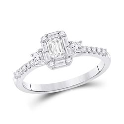 Emerald Diamond 3-stone Bridal Wedding Engagement Ring 5/8 Cttw 14kt White Gold - REF-59K9Y