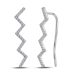 Womens Round Diamond Zig Zag Climber Earrings 1/6 Cttw 10kt White Gold - REF-7A5M