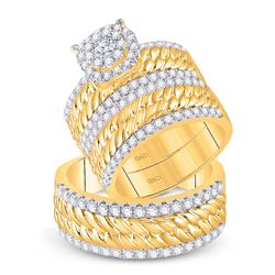 His Hers Round Diamond Halo Matching Wedding Set 2 Cttw 14kt Yellow Gold - REF-189M5H