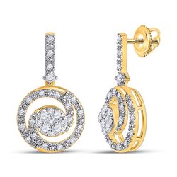 Womens Round Diamond Circle Cluster Dangle Earrings 1/2 Cttw 14kt Yellow Gold - REF-38Y9N