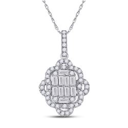 Womens Baguette Diamond Quatrefoil Cluster Pendant 5/8 Cttw 14kt White Gold - REF-49K9Y