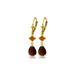 Genuine 4.5 ctw Garnet & Citrine Earrings 14KT Yellow Gold - REF-41M4T