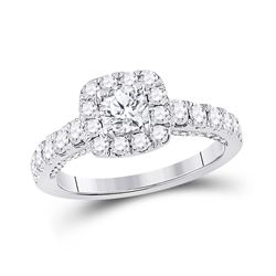 Round Diamond Halo Bridal Wedding Engagement Ring 1-1/2 Cttw 14kt White Gold - REF-175X5A