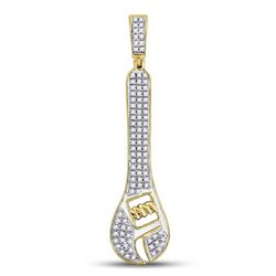 Mens Round Diamond Wrench Charm Pendant 1/3 Cttw 10kt Yellow Gold - REF-25M9H