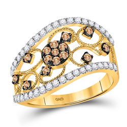 Womens Round Brown Diamond Cluster Band Ring 7/8 Cttw 10kt Yellow Gold - REF-45H5R