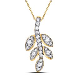 Womens Round Diamond Leaf Branch Fashion Pendant 1/4 Cttw 10kt Yellow Gold - REF-16F9W