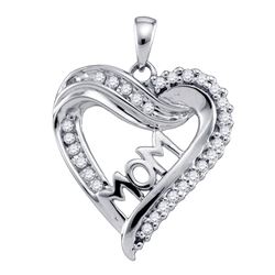 Womens Round Diamond Mom Mother Heart Outline Pendant 1/5 Cttw 10kt White Gold - REF-14F9W