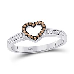 Womens Round Brown Diamond Heart Ring 1/8 Cttw 10kt White Gold - REF-12K5Y