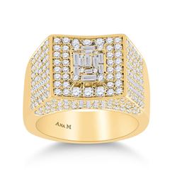 Mens Baguette Diamond Square Ring 2-3/4 Cttw 14kt Yellow Gold - REF-203A9M