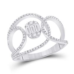 Womens Baguette Diamond Open Loop Cluster Fashion Ring 1/2 Cttw 14kt White Gold - REF-43X9A