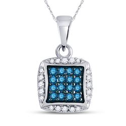 Womens Round Blue Color Enhanced Diamond Square Pendant 1/4 Cttw 10kt White Gold - REF-10R5X