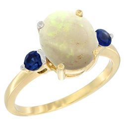 1.65 CTW Opal & Blue Sapphire Ring 10K Yellow Gold - REF-24M2A