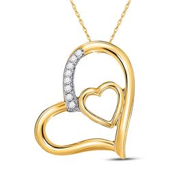 Womens Round Diamond Nested Heart Pendant 1/20 Cttw 10kt Yellow Gold - REF-7A5M