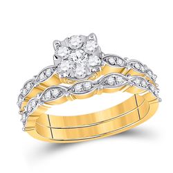 Round Diamond Bridal Wedding Ring Band Set 1/2 Cttw 14kt Yellow Gold - REF-63R9X