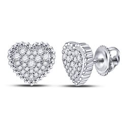 Womens Round Diamond Beaded Heart Earrings 1/4 Cttw 10kt White Gold - REF-17X5A