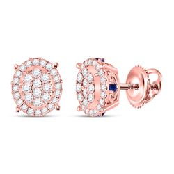 Womens Round Diamond Blue Sapphire Oval Earrings 3/4 Cttw 14kt Rose Gold - REF-41Y9N