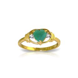 Genuine 1.01 ctw Emerald & Diamond Ring 14KT Yellow Gold - REF-49W2Y