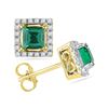 Image 1 : Womens Princess Lab-Created Emerald Solitaire Diamond Stud Earrings 1/8 Cttw 10kt Yellow Gold - REF-