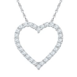 Womens Round Diamond Heart Pendant 1/4 Cttw 10kt White Gold - REF-15M9H