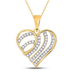 Womens Round Diamond Stripe Heart Pendant 1/4 Cttw 10kt Yellow Gold - REF-12N9F