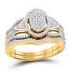 Image 1 : Round Diamond Oval Cluster Bridal Wedding Ring Band Set 3/8 Cttw 10kt Yellow Gold - REF-35F5W