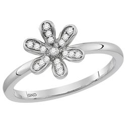 Womens Round Diamond Flower Floral Stackable Band Ring 1/8 Cttw 14kt White Gold - REF-21N9F