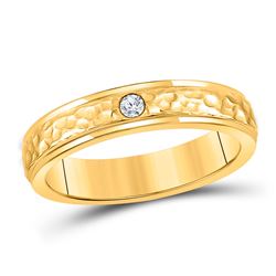 Mens Round Diamond Hammered Solitaire Wedding Ring 1/12 Cttw 14kt Yellow Gold - REF-41X5A