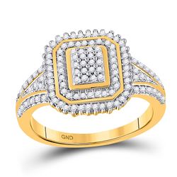 Womens Round Diamond Rectangle Frame Cluster Ring 1/4 Cttw 10kt Yellow Gold - REF-23F9W