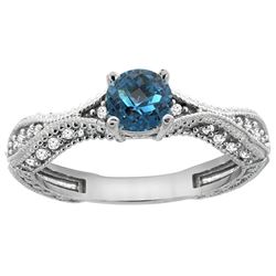 0.81 CTW London Blue Topaz & Diamond Ring 14K White Gold - REF-67N9Y