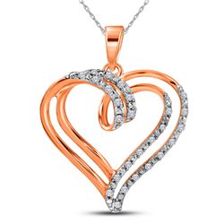 Womens Round Diamond Heart Pendant 1/10 Cttw 10kt Rose Gold - REF-9A5M