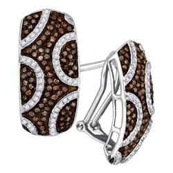 Womens Round Brown Diamond Hoop Earrings 7/8 Cttw 10kt White Gold - REF-38R9X