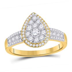 Round Diamond Pear Cluster Bridal Wedding Engagement Ring 3/4 Cttw 14kt Yellow Gold - REF-41F9W