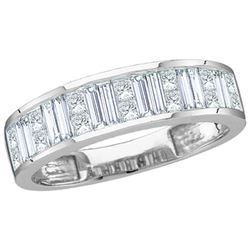 Womens Baguette & Princess Diamond Wedding Anniversary Band 1 Cttw Size 5 14kt White Gold - REF-91M9