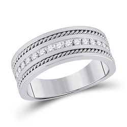 Mens Round Diamond Wedding Band Ring 1/2 Cttw 14kt White Gold - REF-80R9X