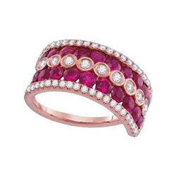 Womens Round Ruby Diamond Band Ring 3 Cttw 18kt Rose Gold - REF-153W5K